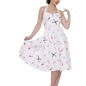Hearts and Roses Halter Swing Dress Size 10 Rockabilly Fit & Flare Cosmetologist